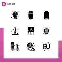 Universal Icon Symbols Group of 9 Modern Solid Glyphs of group recreation devices play fun Editable Vector Design Elements