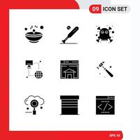 Group of 9 Modern Solid Glyphs Set for home computer sports technology poison Editable Vector Design Elements