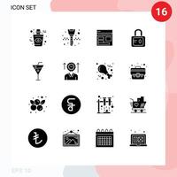 Universal Icon Symbols Group of 16 Modern Solid Glyphs of study lock website webpage page Editable Vector Design Elements