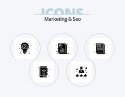 marketing y seo glyph icon pack 5 diseño de iconos. analisis seo informe. clasificación. análisis. solución de posicionamiento en buscadores vector