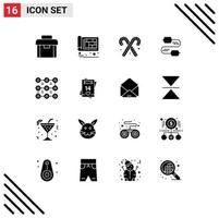 Modern Set of 16 Solid Glyphs and symbols such as lock joint engineer wire sweets Editable Vector Design Elements