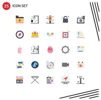 Mobile Interface Flat Color Set of 25 Pictograms of preference configure crossroads unlock lock Editable Vector Design Elements