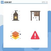 Modern Set of 4 Flat Icons Pictograph of beach printing desk working desk danger Editable Vector Design Elements