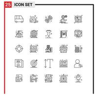 25 User Interface Line Pack of modern Signs and Symbols of heart gear tool idea solution Editable Vector Design Elements