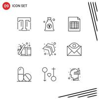 User Interface Pack of 9 Basic Outlines of arrow present bag open box Editable Vector Design Elements