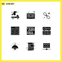 Set of 9 Modern UI Icons Symbols Signs for user content tape communication web link Editable Vector Design Elements