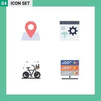 Set of 4 Vector Flat Icons on Grid for map cycle app develop summer Editable Vector Design Elements