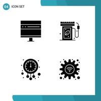 Editable Vector Line Pack of 4 Simple Solid Glyphs of browser clock development ecology new year Editable Vector Design Elements