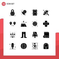 16 Universal Solid Glyphs Set for Web and Mobile Applications camping location technology gps magnifying Editable Vector Design Elements