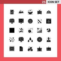 User Interface Pack of 25 Basic Solid Glyphs of cap play diya television light Editable Vector Design Elements