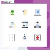 9 User Interface Flat Color Pack of modern Signs and Symbols of mobile control passport checklist quality control Editable Vector Design Elements