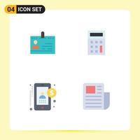 Set of 4 Commercial Flat Icons pack for cards math id phone accounting Editable Vector Design Elements