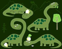 conjunto vectorial de dibujos animados de dinosaurios en diferentes acciones vector