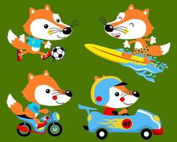 conjunto de vectores de dibujos animados de fox en diferentes actividades