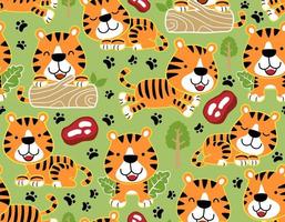 Seamless pattern vector of funny tiger cartoon in different activity