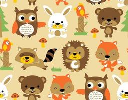 Seamless pattern vector of cute woods animals cartoon