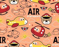 Seamless pattern vector of air transportation cartoon with funny pilot