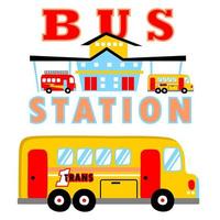 Bus station, vector cartoon illustration