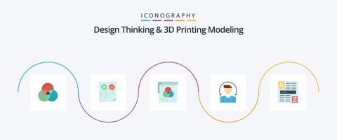 pensamiento de diseño y modelado de impresión d paquete de iconos planos 5 que incluye web. servicios. cepillo cliente. usuario vector