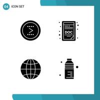 Editable Vector Line Pack of 4 Simple Solid Glyphs of arrow globe next doc extension design Editable Vector Design Elements