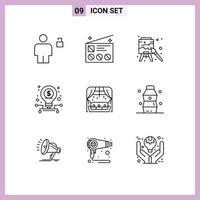 Pictogram Set of 9 Simple Outlines of stock investment news business arts Editable Vector Design Elements