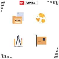 Modern Set of 4 Flat Icons Pictograph of data build folder love geometry Editable Vector Design Elements