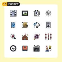 Modern Set of 16 Flat Color Filled Lines Pictograph of download application file laboratory chemistry Editable Creative Vector Design Elements