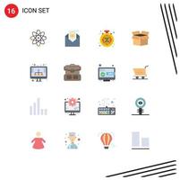 Modern Set of 16 Flat Colors Pictograph of hosting product discount cargo shopping Editable Pack of Creative Vector Design Elements