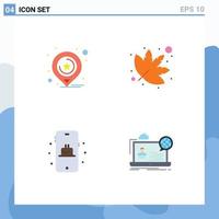 Modern Set of 4 Flat Icons Pictograph of location cake business nature forum Editable Vector Design Elements