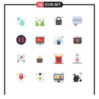 Set of 16 Modern UI Icons Symbols Signs for computer analytic lock pause devices Editable Pack of Creative Vector Design Elements