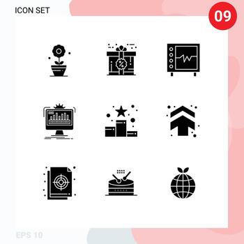 Modern Set of 9 Solid Glyphs Pictograph of achievement monitoring health monitor dashboard Editable Vector Design Elements