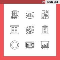 Set of 9 Commercial Outlines pack for coding no gunman fire window Editable Vector Design Elements