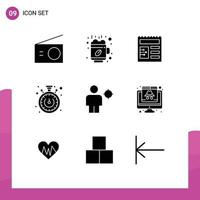 Set of 9 Modern UI Icons Symbols Signs for location body document avatar time Editable Vector Design Elements