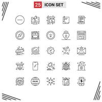 conjunto de 25 iconos modernos de la interfaz de usuario signos de símbolos para la página de firma contrato de archivo de café elementos de diseño vectorial editables vector