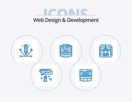 diseño y desarrollo web paquete de iconos azules 5 diseño de iconos. diseño de ingeniería. diseño web. anuncio web web. lapicera vector