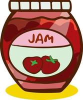 Vector graphics. Bright, cartoon illustration of a jam bottle. Simple pink jam bottle. White background.