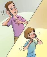 Talking on the phone cartoon vector illustration