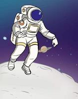 astronauta de dibujos animados en la luna en un vector de dibujos animados de fondo espacial