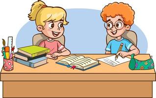 cute little kids studying together cartoon vector illustration
