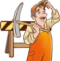 worker in uniform with pickaxe in hand cartoon vector illustration