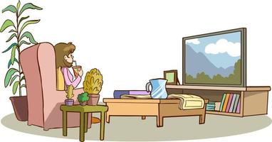 woman watching tv cartoon vector illustration