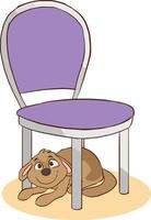perro debajo de la ilustración de vector de dibujos animados de silla