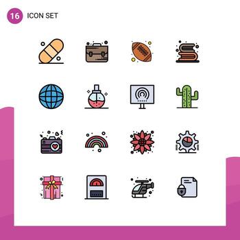 16 User Interface Flat Color Filled Line Pack of modern Signs and Symbols of media player internet football read education Editable Creative Vector Design Elements