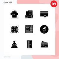 9 Thematic Vector Solid Glyphs and Editable Symbols of computer stopwatch finance clock timer Editable Vector Design Elements