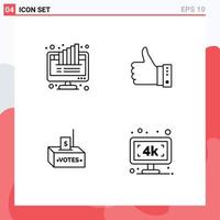 4 Universal Line Signs Symbols of graph thumbs monitor finger yes Editable Vector Design Elements