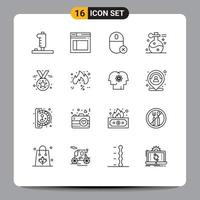 Editable Vector Line Pack of 16 Simple Outlines of yoga oil computers massage mouse Editable Vector Design Elements