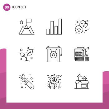 9 Outline concept for Websites Mobile and Apps gong tree cookie sprout nature Editable Vector Design Elements