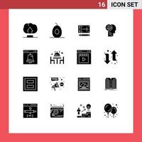 Editable Vector Line Pack of 16 Simple Solid Glyphs of interface alert online alarm mind Editable Vector Design Elements