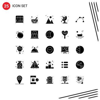 Editable Vector Line Pack of 25 Simple Solid Glyphs of alert path hill anchor communication Editable Vector Design Elements