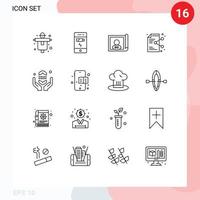 Set of 16 Vector Outlines on Grid for pray application bangladesh document share Editable Vector Design Elements
